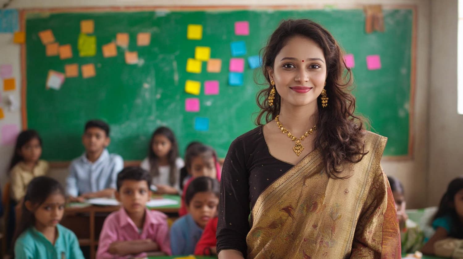A teacher smiling at what they see on the Elite Classroom app